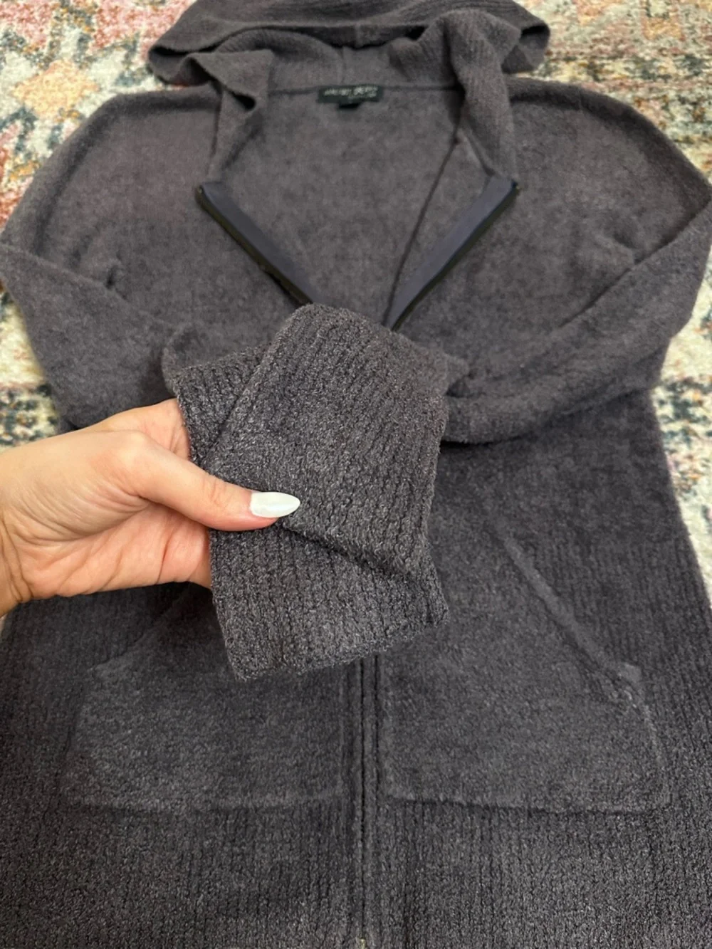 Barefoot Dreams Jacket CozyChic Lite Zip Up Hoodie Sweater Gray Sz L Cozy Lounge - Picture 9 of 12